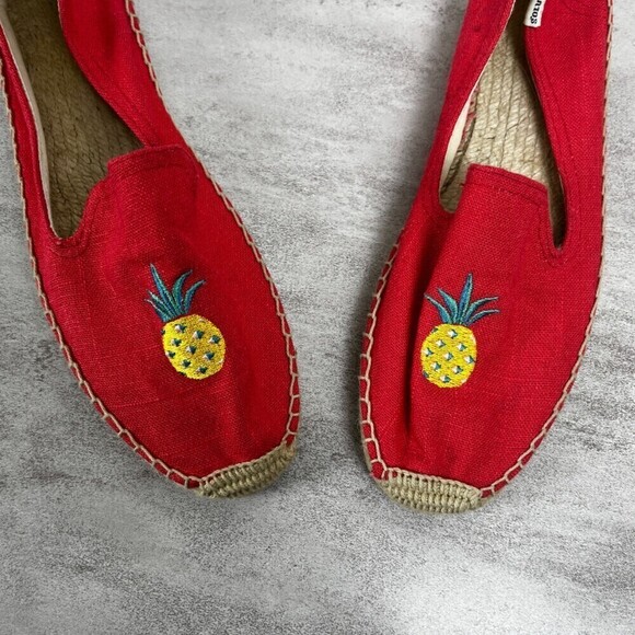 Soludos Women Size 9 Coral Embroidered Pineapple Coral Espadrilles Canvas Flats - Picture 4 of 8